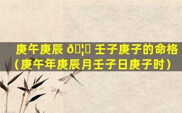 庚午庚辰 🦆 壬子庚子的命格（庚午年庚辰月壬子日庚子时）